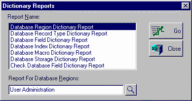 Data Dictionary Reports Dialog