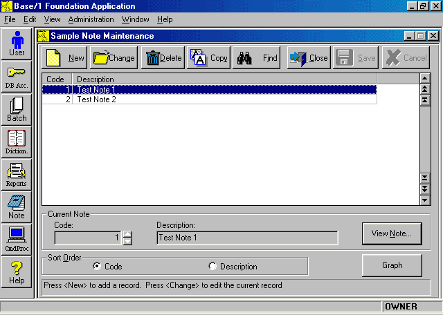The Sample Note Maintenance Screen demonstrates use of attached objects. An attached object can be a text memo, BLOB, bitmap, gif, jpeg, video, sound clip or any standard OLE document, such as Word, Excel, Visio etc.